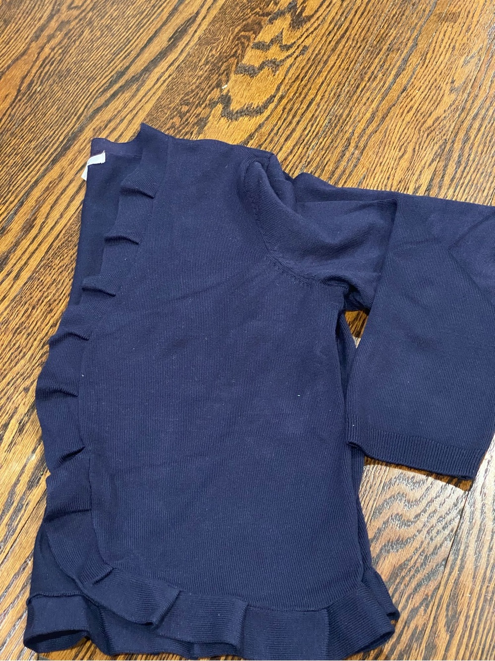 89th & Madison Navy Ruffle-Front Open Cardigan Jacket - Picture 2 of 4